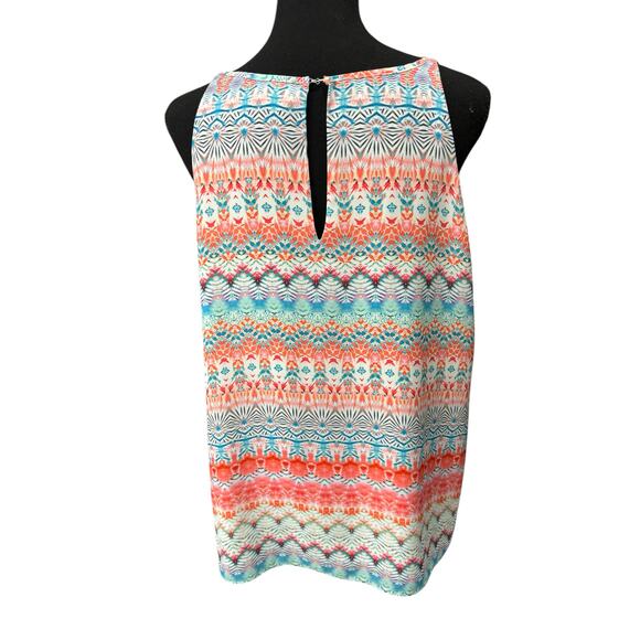 ST. Tropez West Sleeveless Tank Top Sz L Orange Blue Printed Relaxed Fit Blouse - Picture 3 of 6